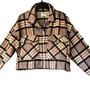 CiSono Women's Large Cropped Plaid Flannel Heavyweight Jacket EUC
